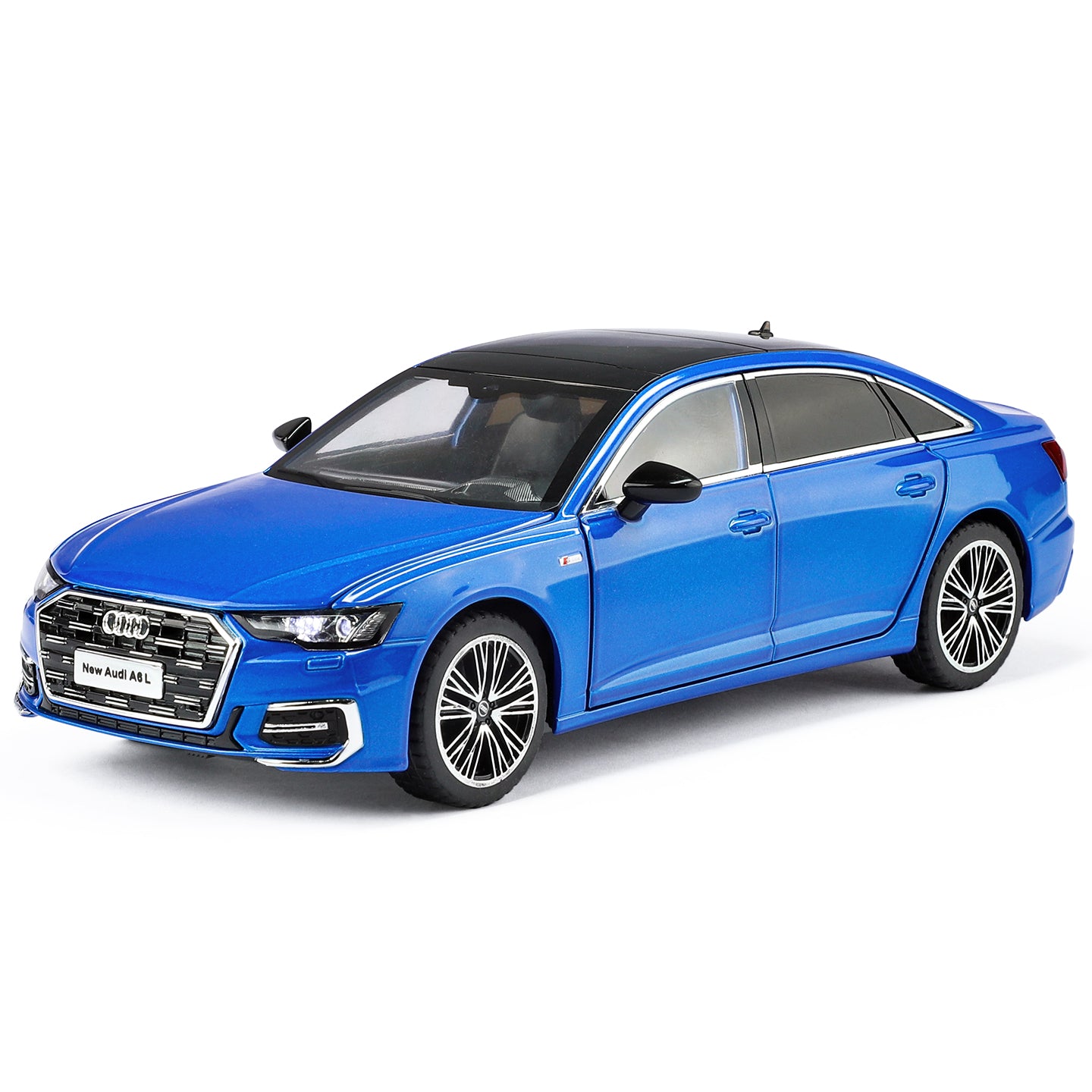 Black Mamba 1:24 Scale Licensed Audi A6L Die-Cast Alloy Model Toy - Opening Doors, Sound & Light, Pull-Back Function, Shock Absorption, Steering, Horn & Adjustable Seats - Luxury Sedan Collection