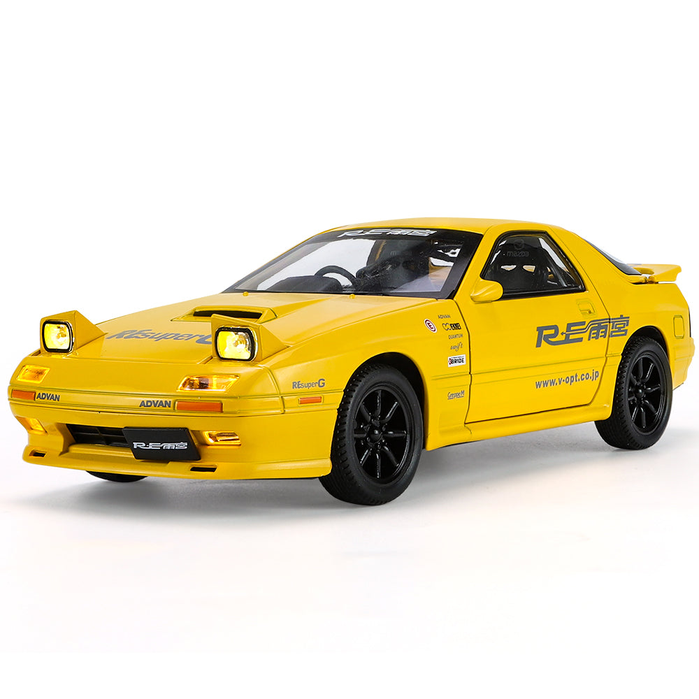 Jinglifang 1:24 Scale Die-Cast Alloy Model Toy Compatible with Mazda RX-7 - Pop-Up Headlights, Opening Doors, Sound & Light, Pull-Back Function, Shock Absorption & Steering - JDM Sports Car Collection