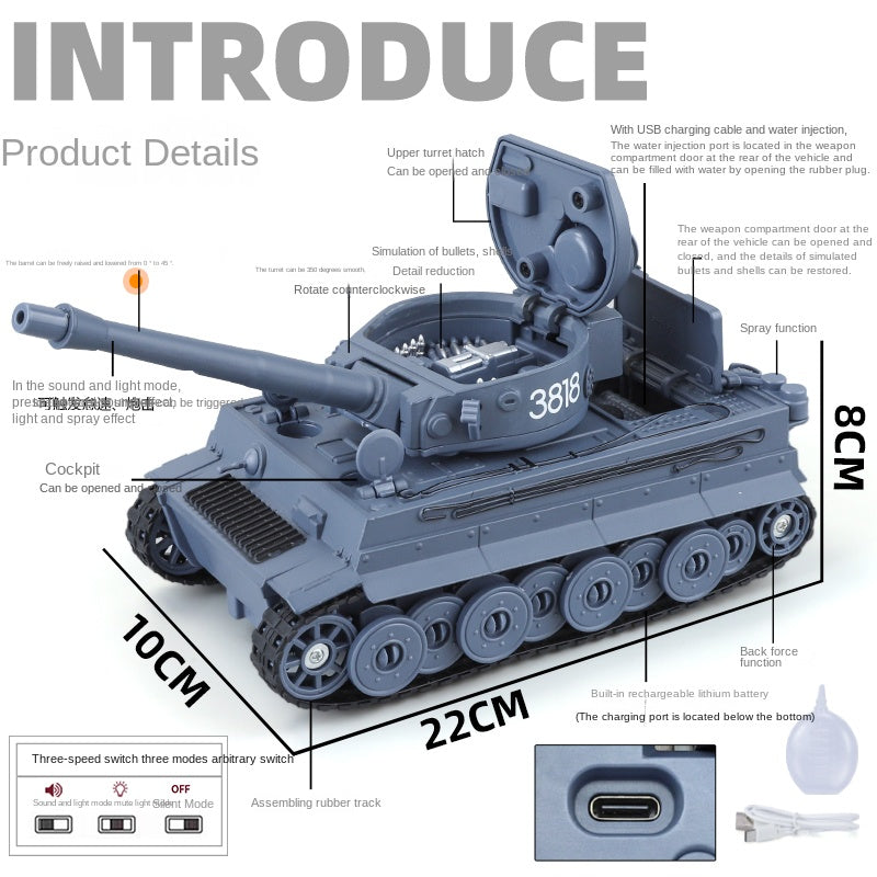 XHD 1:35 Die-Cast Alloy Model - Compatible with German Tiger I Tank - Feature-Packed with Smoke/Spray Effect, Sound & Light, Pull-Back Action, Rotating Turret & Elevating Barrel