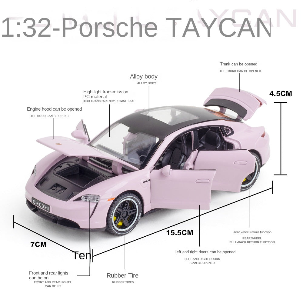 Chezhi 1:32 Scale Die-Cast Alloy Model Toy Compatible with Porsche Taycan - Opening Doors, Sound & Light, Pull-Back Function - Electric Sports Car Collection