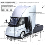 XHD 1:24 Scale Die-Cast Alloy Model Toy Compatible with Tesla Semi Truck - with Mini Charging Station, Opening Doors, Sound & Light, Pull-Back Function, Shock Absorption & Steering - Electric Truck Collection