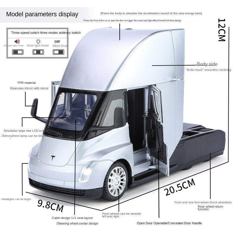 XHD 1:24 Scale Die-Cast Alloy Model Toy Compatible with Tesla Semi Truck - with Mini Charging Station, Opening Doors, Sound & Light, Pull-Back Function, Shock Absorption & Steering - Electric Truck Collection