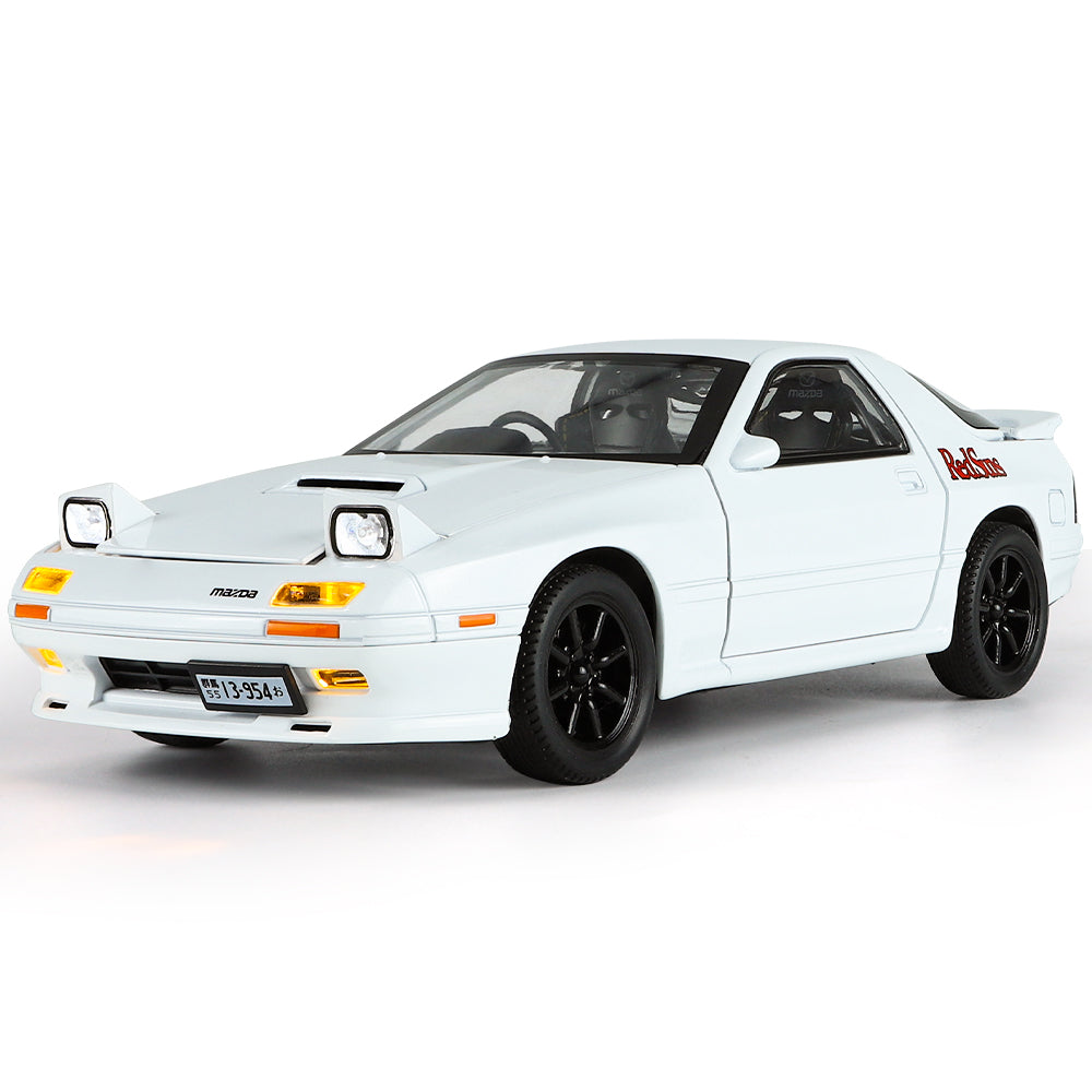 Jinglifang 1:24 Scale Die-Cast Alloy Model Toy Compatible with Mazda RX-7 - Pop-Up Headlights, Opening Doors, Sound & Light, Pull-Back Function, Shock Absorption & Steering - JDM Sports Car Collection