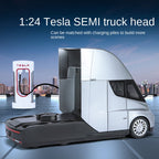 XHD 1:24 Scale Die-Cast Alloy Model Toy Compatible with Tesla Semi Truck - with Mini Charging Station, Opening Doors, Sound & Light, Pull-Back Function, Shock Absorption & Steering - Electric Truck Collection