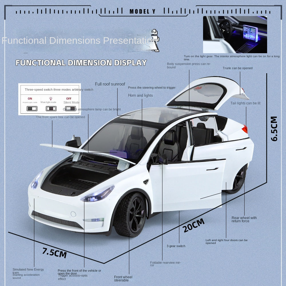 XHD 1:24 Scale Die-Cast Alloy Model Toy Compatible with Tesla Model Y - Opening Doors, Sound & Light, Pull-Back Function, Shock Absorption, Steering & Horn - Electric SUV Collection