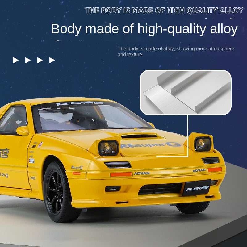 Jinglifang 1:24 Scale Die-Cast Alloy Model Toy Compatible with Mazda RX-7 - Pop-Up Headlights, Opening Doors, Sound & Light, Pull-Back Function, Shock Absorption & Steering - JDM Sports Car Collection