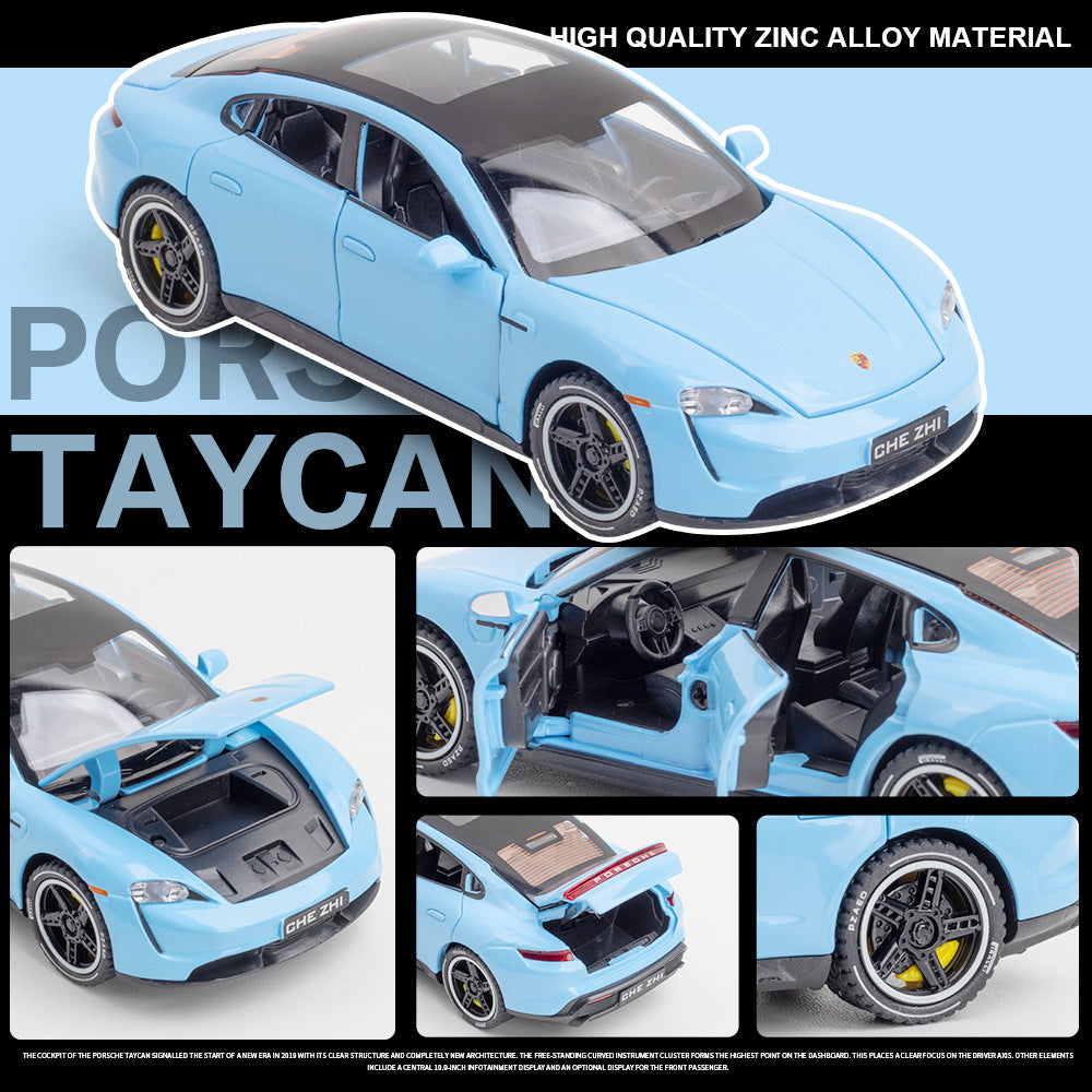 Chezhi 1:32 Scale Die-Cast Alloy Model Toy Compatible with Porsche Taycan - Opening Doors, Sound & Light, Pull-Back Function - Electric Sports Car Collection