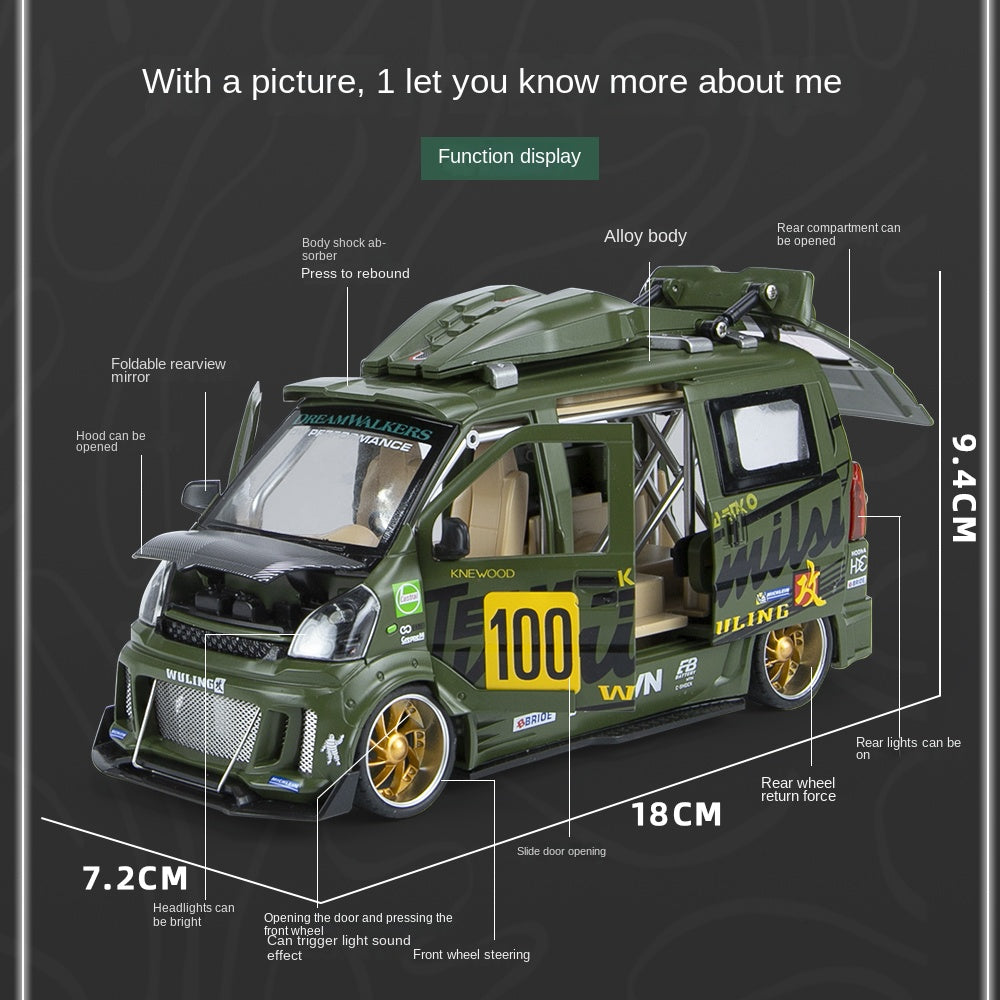 Jinglifang 1:24 Scale Tuned Edition Die-Cast Alloy Model Toy Compatible with Wuling Minivan - Opening Doors, Sound & Light, Pull-Back Function, Shock Absorption & Steering - JDM Custom Collection