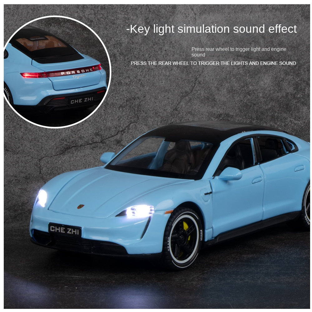 Chezhi 1:32 Scale Die-Cast Alloy Model Toy Compatible with Porsche Taycan - Opening Doors, Sound & Light, Pull-Back Function - Electric Sports Car Collection