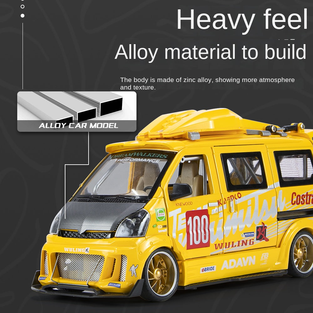 Jinglifang 1:24 Scale Tuned Edition Die-Cast Alloy Model Toy Compatible with Wuling Minivan - Opening Doors, Sound & Light, Pull-Back Function, Shock Absorption & Steering - JDM Custom Collection