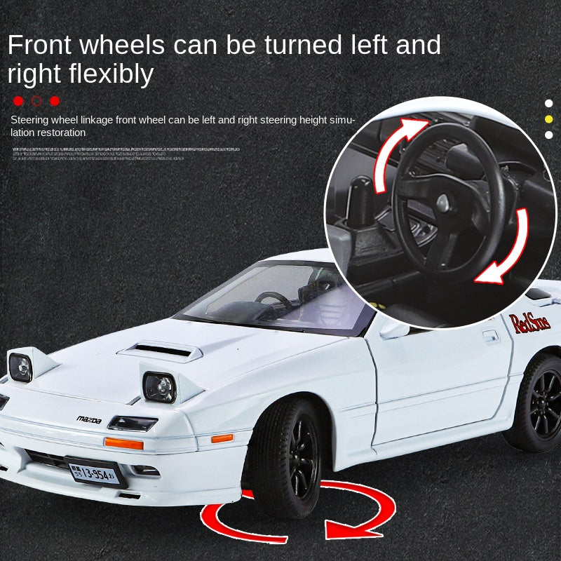 Jinglifang 1:24 Scale Die-Cast Alloy Model Toy Compatible with Mazda RX-7 - Pop-Up Headlights, Opening Doors, Sound & Light, Pull-Back Function, Shock Absorption & Steering - JDM Sports Car Collection