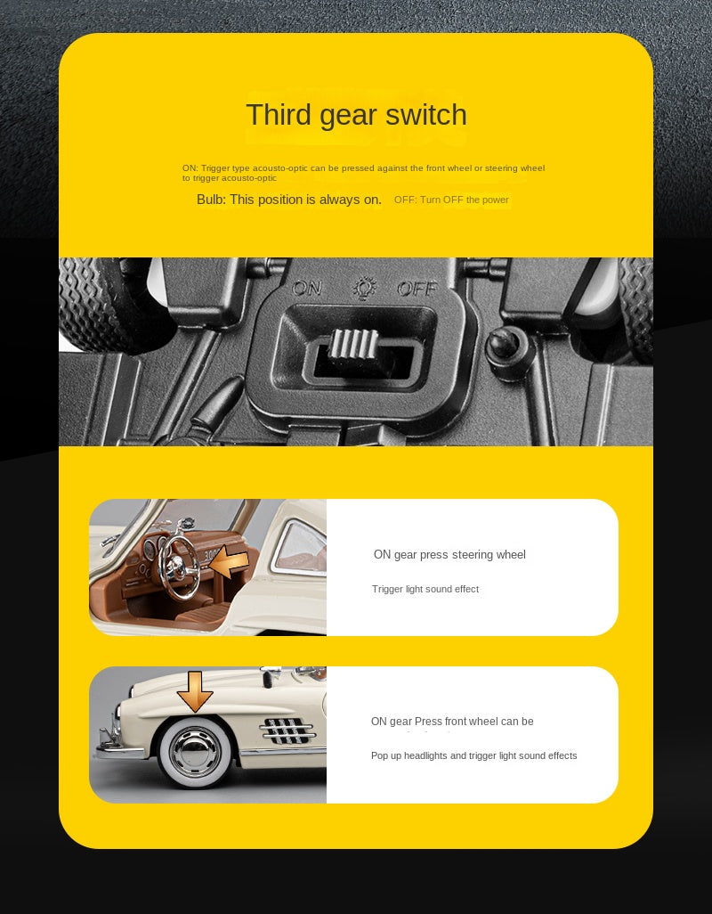 Jiaye 1:22 Die-Cast Alloy Model - Compatible with Mercedes-Benz 300SL Gullwing - Classic Automotive Icon with Opening Doors, Sound & Light, Pull-Back Action & Shock Absorption