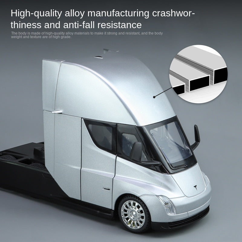 XHD 1:24 Scale Die-Cast Alloy Model Toy Compatible with Tesla Semi Truck - with Mini Charging Station, Opening Doors, Sound & Light, Pull-Back Function, Shock Absorption & Steering - Electric Truck Collection