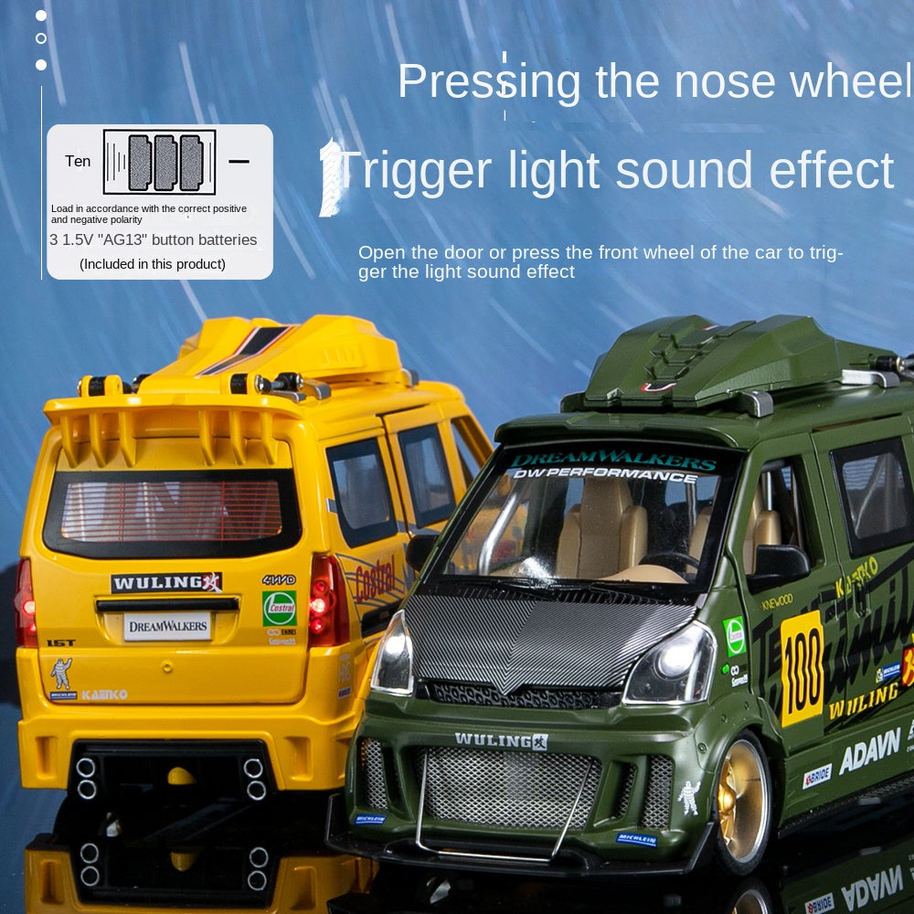 Jinglifang 1:24 Scale Tuned Edition Die-Cast Alloy Model Toy Compatible with Wuling Minivan - Opening Doors, Sound & Light, Pull-Back Function, Shock Absorption & Steering - JDM Custom Collection