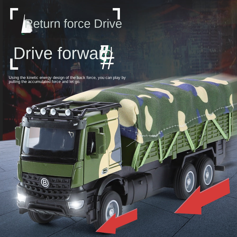 XHD 1:35 Scale Military Transport Truck Die-Cast Alloy Model Toy - Removable Camouflage Tarpaulin, Opening Doors, Sound & Light, Pull-Back Function - Army Vehicle Collection