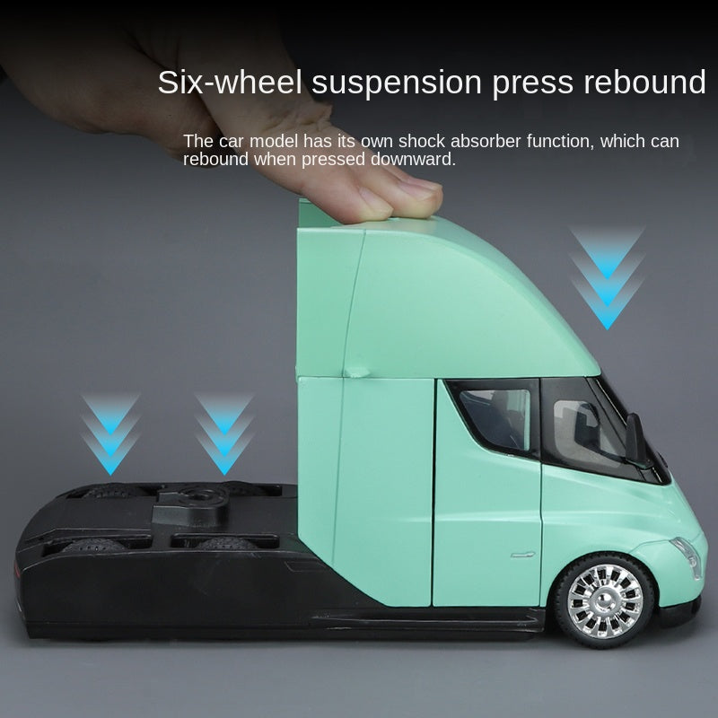 XHD 1:24 Scale Die-Cast Alloy Model Toy Compatible with Tesla Semi Truck - with Mini Charging Station, Opening Doors, Sound & Light, Pull-Back Function, Shock Absorption & Steering - Electric Truck Collection
