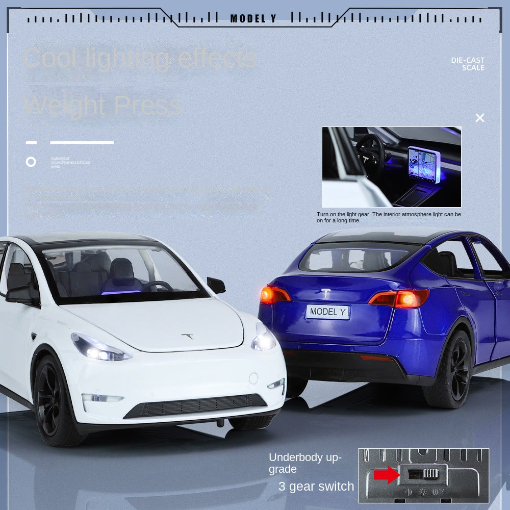 XHD 1:24 Scale Die-Cast Alloy Model Toy Compatible with Tesla Model Y - Opening Doors, Sound & Light, Pull-Back Function, Shock Absorption, Steering & Horn - Electric SUV Collection