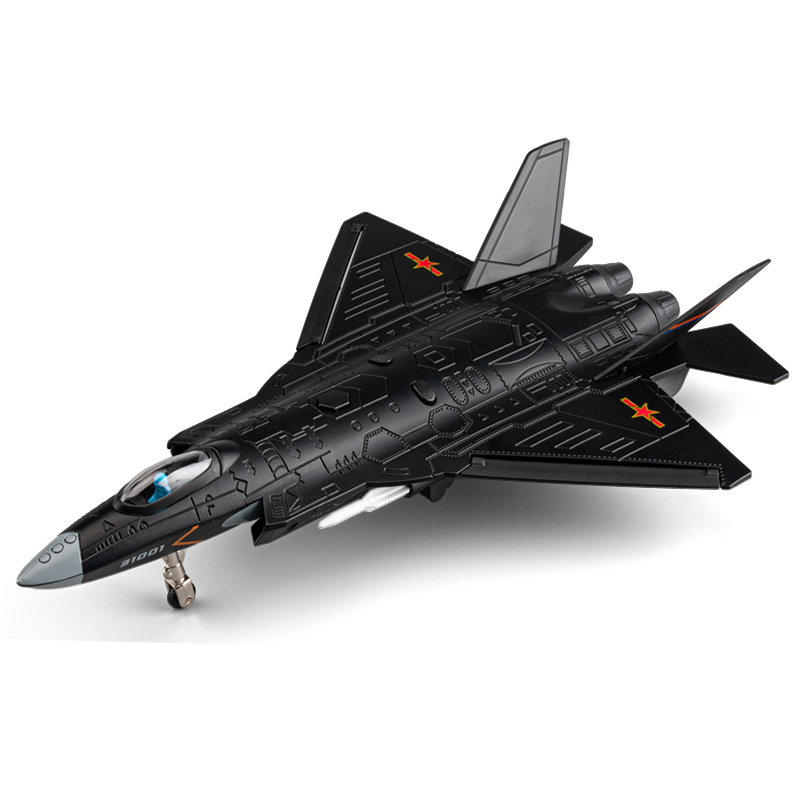 Chezhi 1:68 Scale Licensed J-31 Stealth Fighter Die-Cast Alloy Aircraft Model with Display Stand - Ejectable Missiles, Opening Hatches, Sound & Light, Pull-Back Function - Official Military Aircraft Collection