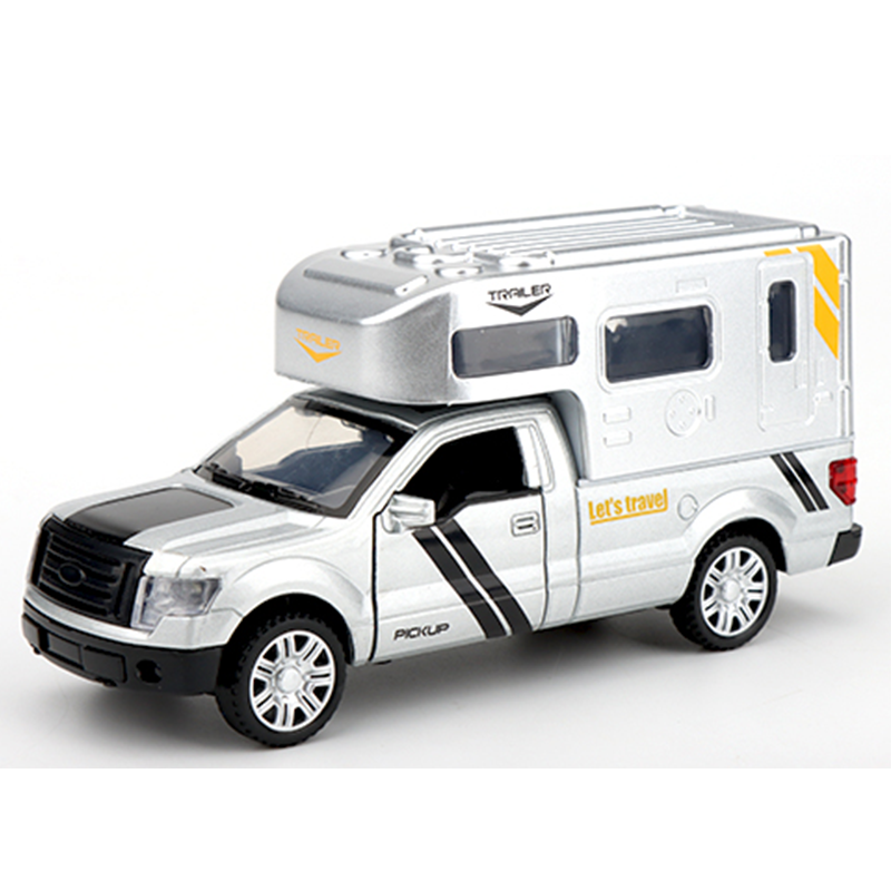 CLX 1:32 Scale Die-Cast Alloy Model Toy Compatible with Ford F-150 Camper - Opening Doors, Sound & Light, Pull-Back Function - Adventure Vehicle Collection