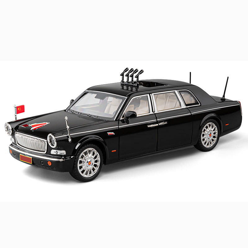 Chezhi 1:24 Licensed Hongqi CA7600J Parade Review Car Die-Cast Alloy Model - Official Chinese State Ceremony Vehicle with Opening Doors, Sound & Light, Pull-Back Action, Shock Absorption, Steering, Horn, Foldable Mirrors & Opening Fuel Cap