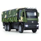 XHD 1:35 Scale Military Transport Truck Die-Cast Alloy Model Toy - Removable Camouflage Tarpaulin, Opening Doors, Sound & Light, Pull-Back Function - Army Vehicle Collection