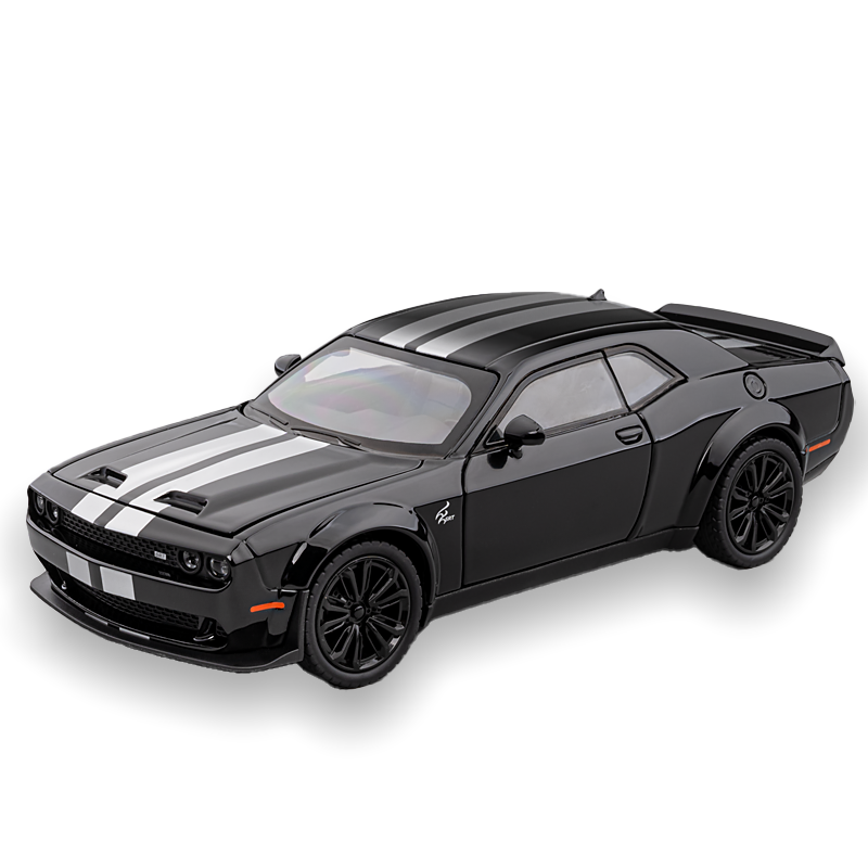 Jiaye 1:22 Die-Cast Alloy Model - Compatible with Dodge Challenger SRT Hellcat - American Muscle Car with Opening Doors, Sound & Light, Pull-Back Action, Shock Absorption, Steering, Horn & Foldable Mirrors