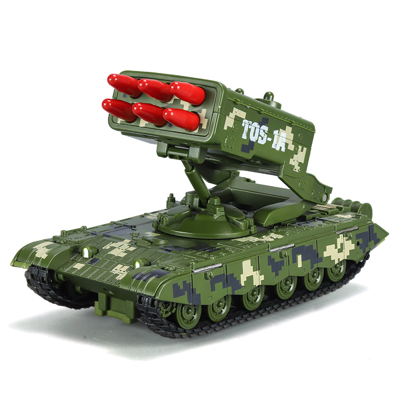 XHD 1:35 Scale TOS-1 Heavy Rocket Launcher Tank Die-Cast Alloy Battle Vehicle Model Toy - Smoke Effect, Ejectable Missiles, Sound & Light, Pull-Back Function - Military Vehicle Collection