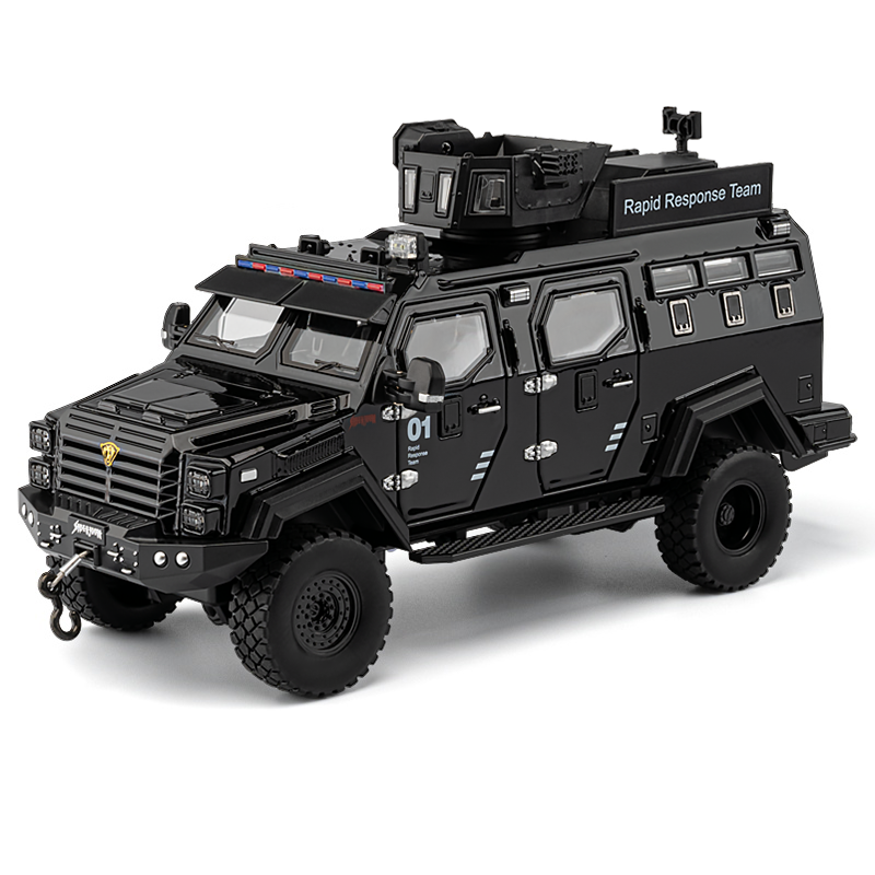 Chezhi 1:24 Licensed “Sabertooth” Armored Riot Control Vehicle Die-Cast Alloy Model - Official Police Tactical Vehicle with Extendable Winch, Foldable Running Board, Opening Doors, Sound & Light, Pull-Back Action, Shock Absorption & Steering