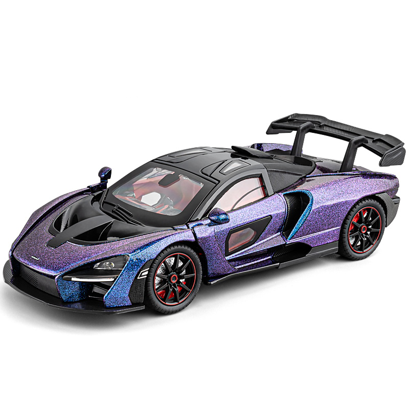 Chezhi 1:24 Die-Cast Alloy Model - Compatible with McLaren Senna - Track-Focused Hypercar with Opening Doors, Sound & Light, Pull-Back Action, Shock Absorption & Steering