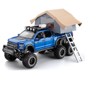 Chezhi 1:24 Scale Ford F-150 Raptor 6x6 RV Die-Cast Alloy Model Toy with Roof Accessories & Observation Cabin - Opening Doors, Sound & Light, Pull-Back Function & Shock Absorption - Adventure Camper Collection