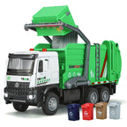 XHD 1:35 Scale City Sanitation Truck Die-Cast Alloy Model Toy with Mini Garbage Bins - Opening Doors, Sound & Light, Pull-Back Function - Municipal Vehicle Collection