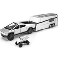Chezhi 1:24 Scale Die-Cast Alloy Model Toy Set Compatible with Tesla Cybertruck + Camper Trailer + Mini Motorcycle - Opening Doors, Sound & Light, Pull-Back Function - Electric Adventure Collection