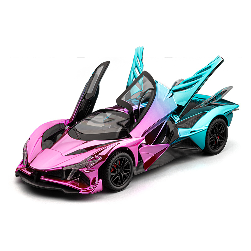 Chezhi 1:24 Chrome Edition Die-Cast Alloy Model - Compatible with Apollo Evo Hypercar - Feature-Packed with Opening Doors, Realistic Sound & Light, Pull-Back Action, Shock Absorption, Steering & Horn