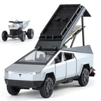 XHD 1:32 Die-Cast Alloy Model - Compatible with Tesla Cybertruck Camper - Off-Grid Camping Set with Mini Motorcycle, Opening Doors, Sound & Light, Pull-Back Action & Shock Absorption