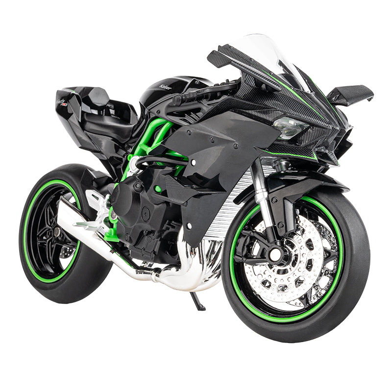 Jiaye 1:12 Scale Die-Cast Alloy Motorcycle Model Toy Compatible with Kawasaki Ninja H2R - Sound & Light, Shock Absorption & Steering - Superbike Collection