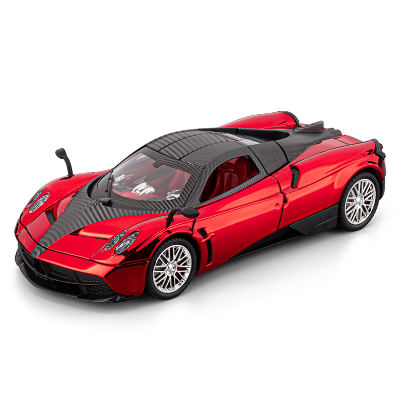 Modelo de juguete Chezhi de aleación fundida a presión, edición cromada, escala 1:24, compatible con Pagani Zonda C12: puertas que se abren, sonido e iluminación, función de retroceso, amortiguación, dirección y bocina - Colección de superdeportivos