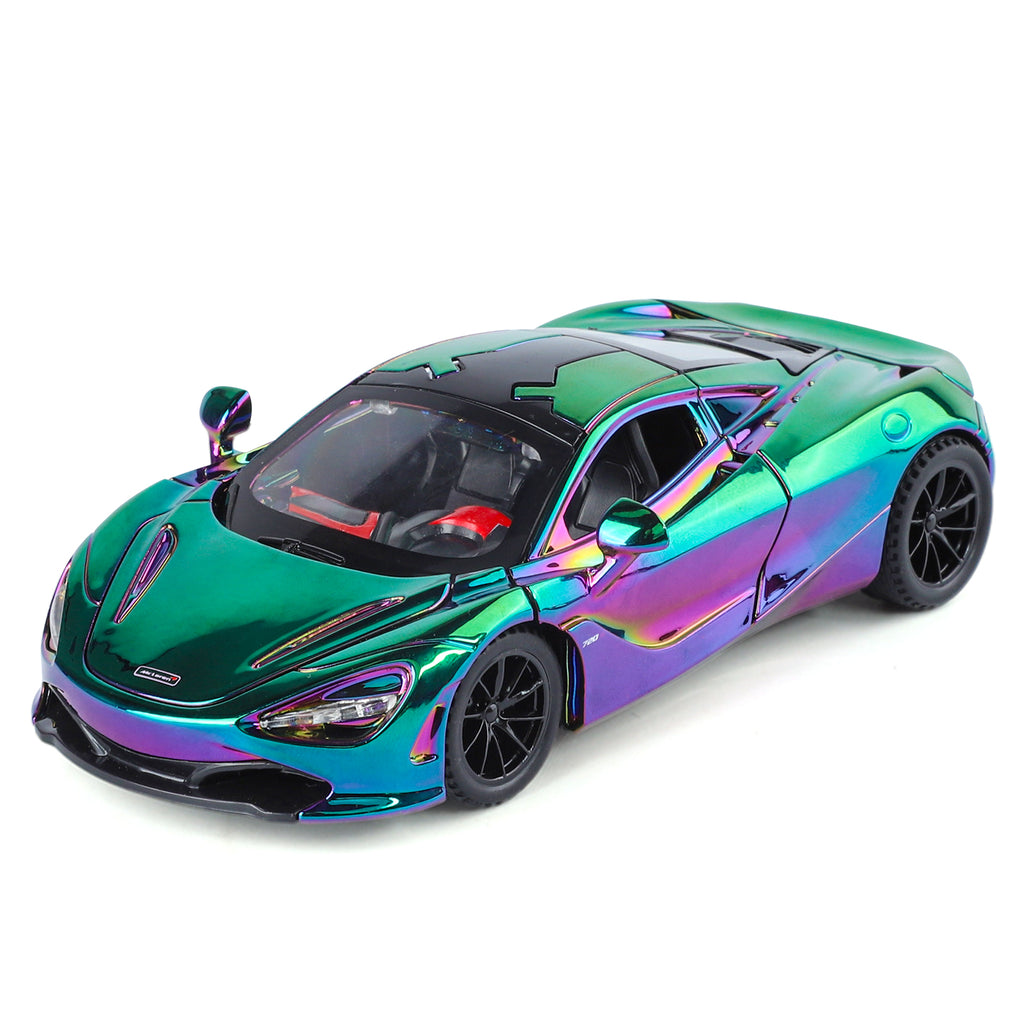 Jin Lifang 1:32 Chrome Edition Die-Cast Alloy Model - Compatible with McLaren 720S Supercar - Feature-Packed with Realistic Sound & Light, Pull-Back Action & Adjustable Rear Wing