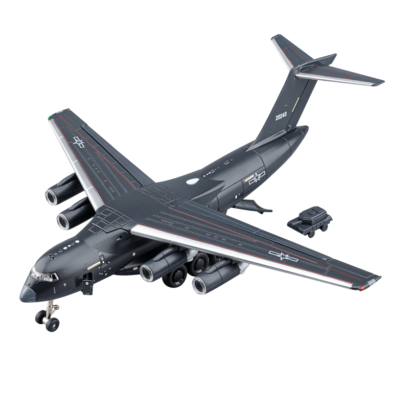 Chezhi 1:180 Licensed Xian Y-20 "Kunpeng" Die-Cast Alloy Model - Official Military Transport Aircraft with Display Stand, Opening Cargo Door, Retractable Nose Gear, Movable Control Surfaces, Sound & Light & Pull-Back Action