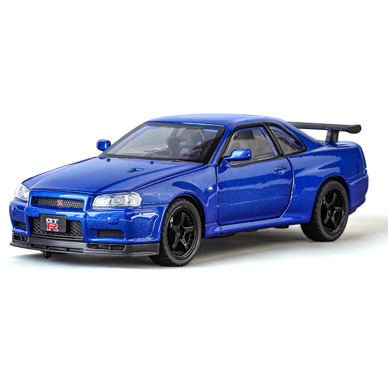 Jinglifang 1:32 Scale Die-Cast Alloy Model Toy Compatible with Nissan Skyline GT-R R34 - Opening Doors, Sound & Light, Pull-Back Function - JDM Sports Car Collection