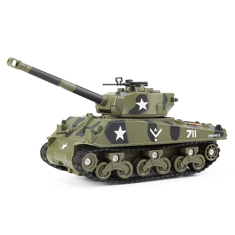 XHD 1:35 Die-Cast Alloy Model - Compatible with American M4 Sherman Tank - Feature-Packed with Smoke/Spray Effect, Sound & Light, Pull-Back Action & Removable Tracks