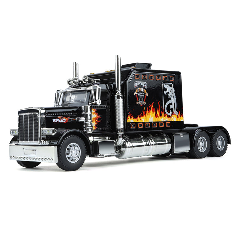 ZGTX 1:24 Die-Cast Alloy Model - Compatible with Peterbilt 389 - American Classic Semi-Truck with Illuminated Cab & Marker Lights, Opening Doors, Sound & Light & Pull-Back Action