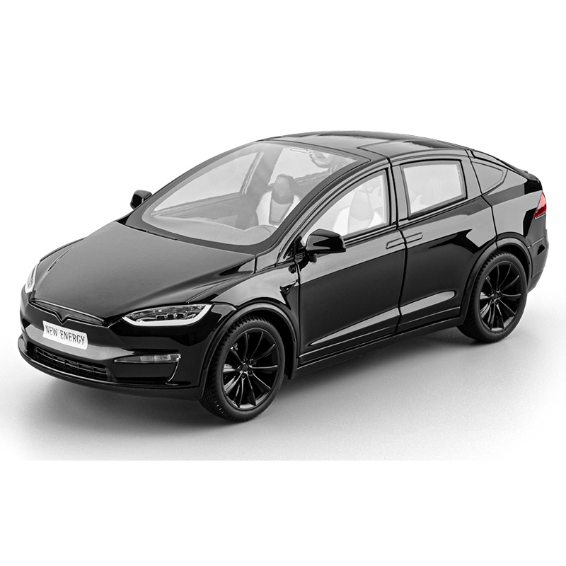 Chezhi 1:24 Die-Cast Alloy Model - Compatible with Tesla Model X - Feature-Packed with Interactive Steering Wheel, Foldable Mirrors, Adjustable Spoiler, Opening Doors, Realistic Sound & Light, Pull-Back Action & Shock Absorption - Tech Edition