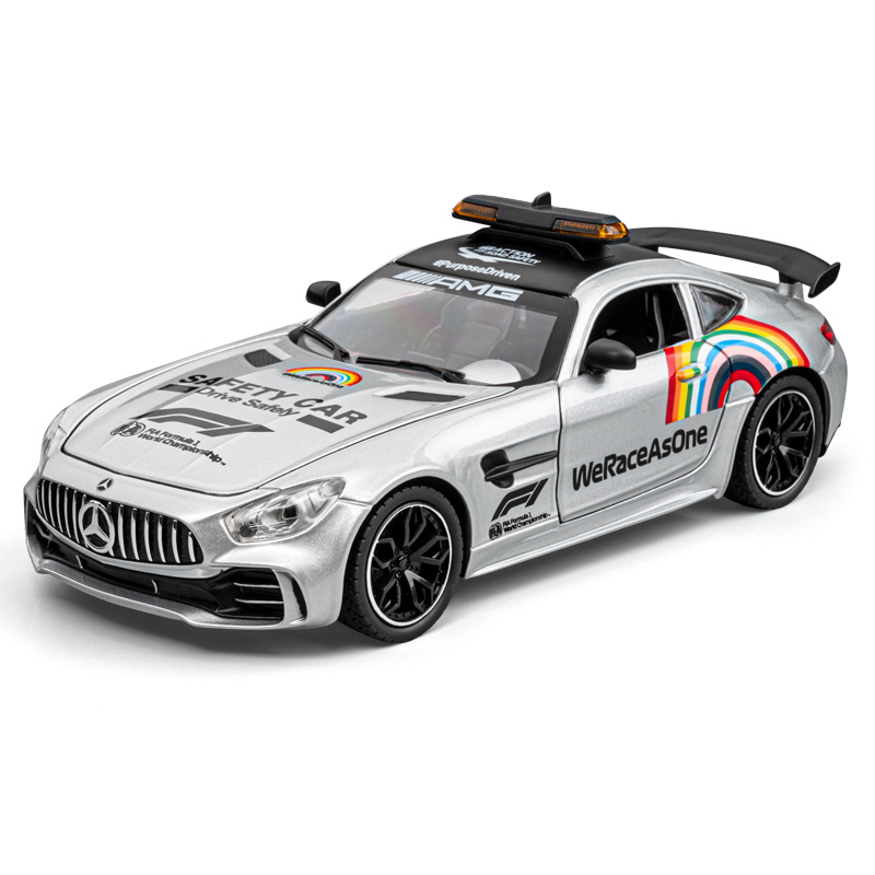 Chezhi 1:24 Die-Cast Alloy Model - Compatible with Mercedes-AMG GT R - Official F1 Safety Car with Opening Doors, Sound & Light, Pull-Back Action, Shock Absorption, Steering & Horn