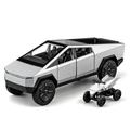 Chezhi 1:32 Scale Die-Cast Alloy Model Toy Compatible with Tesla Cybertruck - with Mini Motorcycle, Opening Doors, Sound & Light, Pull-Back Function - Electric Truck Collection
