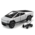 Chezhi 1:32 Scale Die-Cast Alloy Model Toy Compatible with Tesla Cybertruck - with Mini Motorcycle, Opening Doors, Sound & Light, Pull-Back Function - Electric Truck Collection