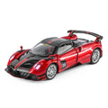 Juguete modelo de aleación fundida a presión a escala 1:30 compatible con Pagani Huayra BC: techo desmontable, puertas que se abren, sonido e iluminación, función de retroceso y amortiguación - Colección Hypercar