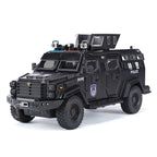 Jinglifang 1:24 Scale Die-Cast Alloy Model Toy Compatible with Leopard Armored Riot Vehicle - Opening Doors, Sound & Light, Pull-Back Function, Shock Absorption & Steering - Law Enforcement Vehicle Collection