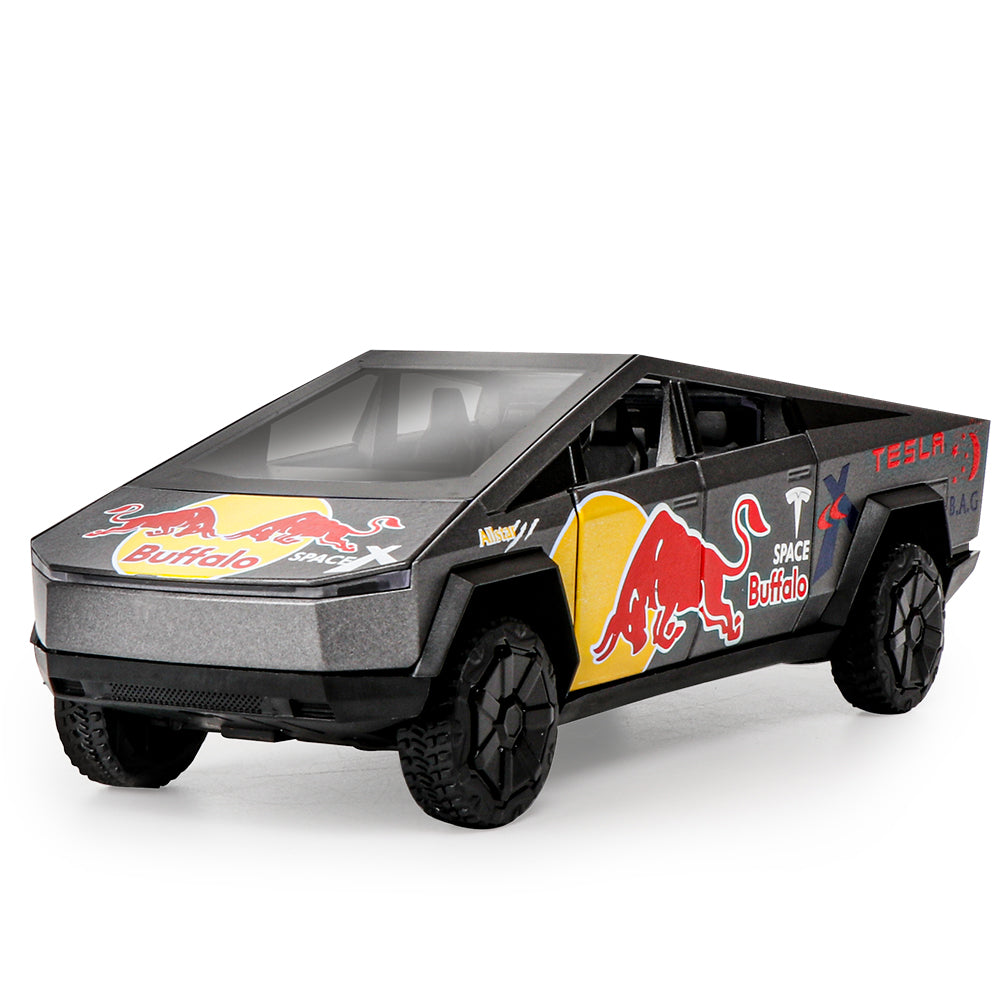 OK 1:32 Scale Die-Cast Alloy Model Toy Compatible with Tesla Cybertruck Red Bull Edition - Opening Doors, Sound & Light, Pull-Back Function & Shock Absorption - Energy Drink Collaboration Collection