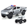 XHD 1:24 Tesla Cybertruck Police Model - Includes Mini Motorcycle, with Sound & Light, Opening Doors, Pull-Back, Shock Absorption & Steering
