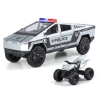 XHD 1:24 Tesla Cybertruck Police Model - Includes Mini Motorcycle, with Sound & Light, Opening Doors, Pull-Back, Shock Absorption & Steering